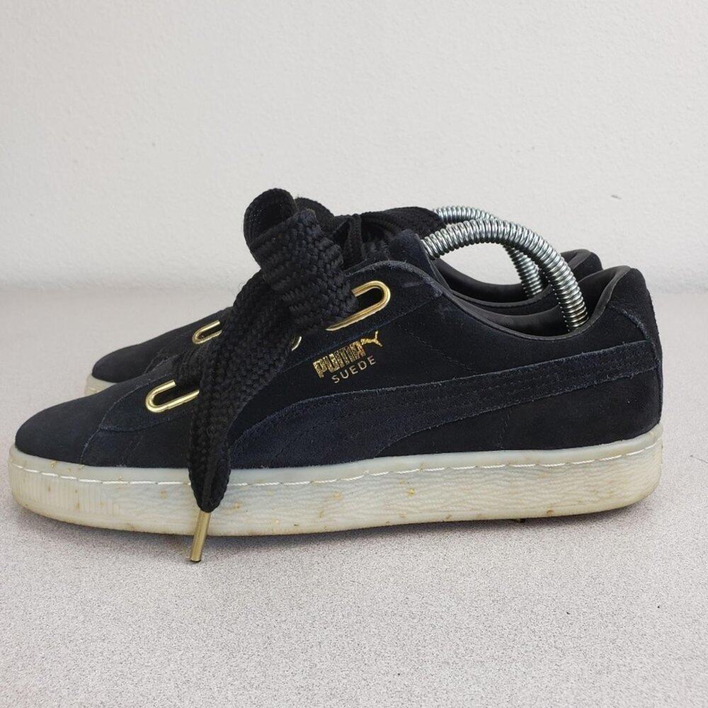Puma Black and Gold Suede Sneakers